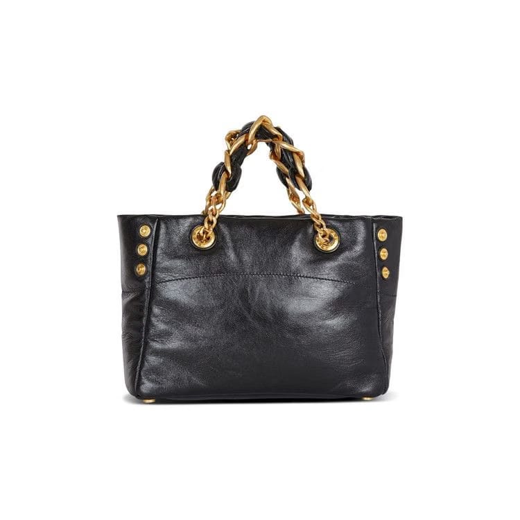 Balmain 1945 Soft Crinkled Leather Tote Bag Black