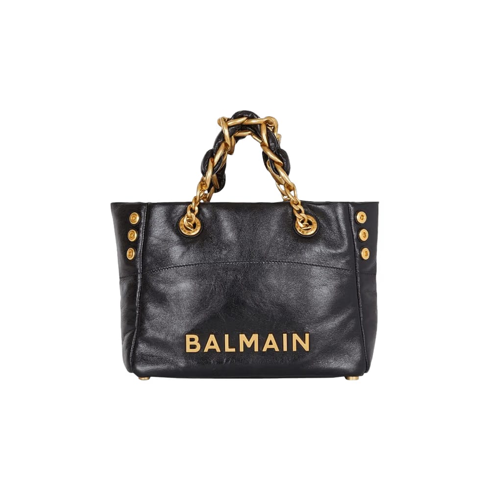Balmain 1945 Soft Crinkled Leather Tote Bag Black