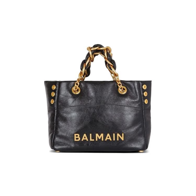 Balmain 1945 Soft Crinkled Leather Tote Bag Black