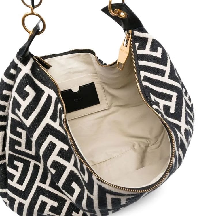 Balmain Monogram Jacquard Hobo Bag Ivoire/Noir
