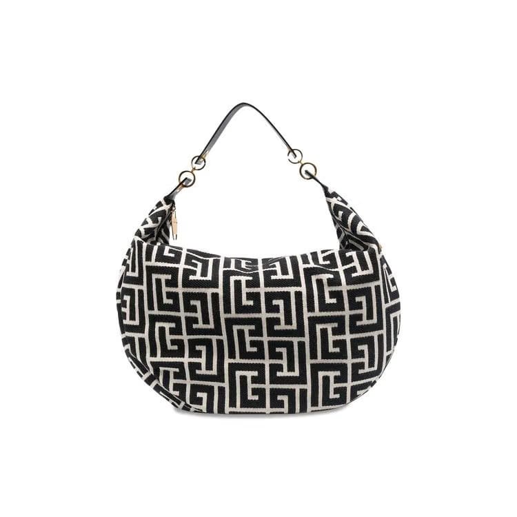 Balmain Monogram Jacquard Hobo Bag Ivoire/Noir