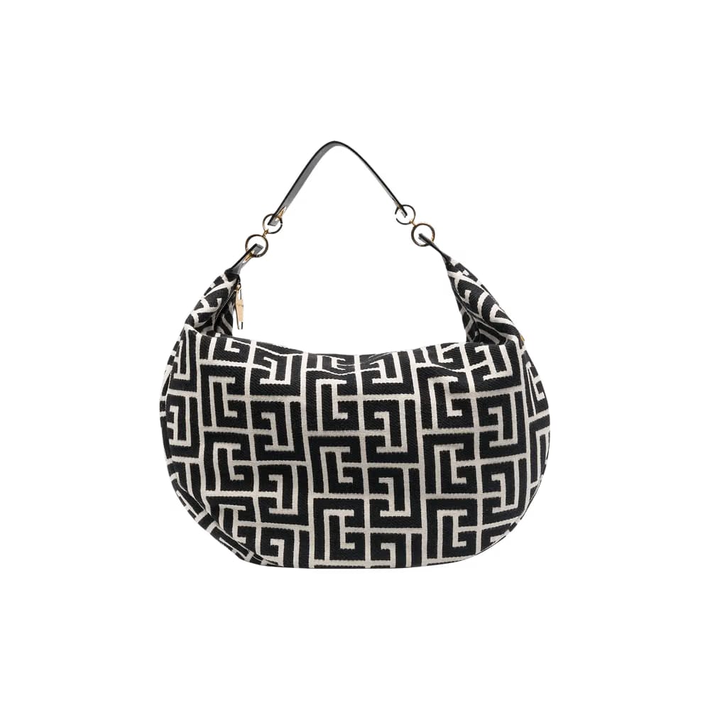Balmain Monogram Jacquard Hobo Bag Ivoire/Noir