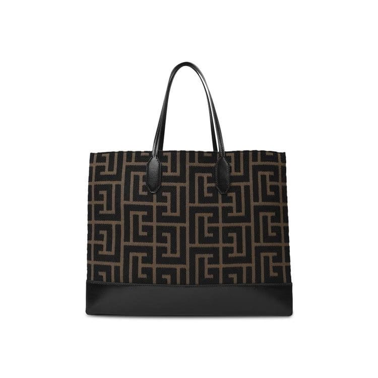 Balmain Monogram Jacquard Tote Kaki/Noir