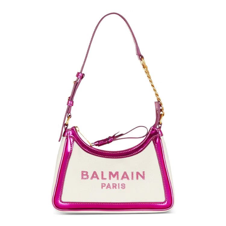Balmain B-Army Canvas Shoulder Bag Ecru/Fuchsia