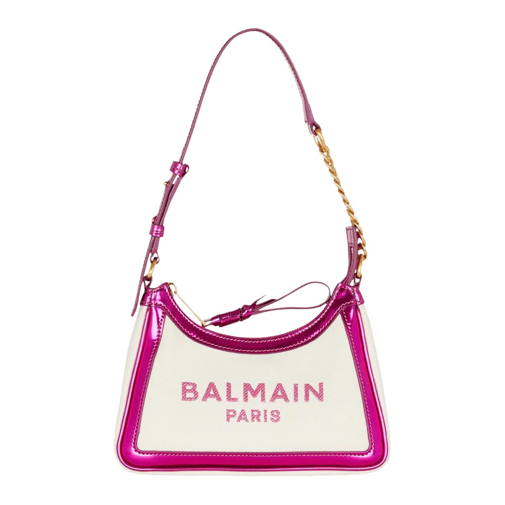 Balmain B-Army Canvas Shoulder Bag Ecru/Fuchsia