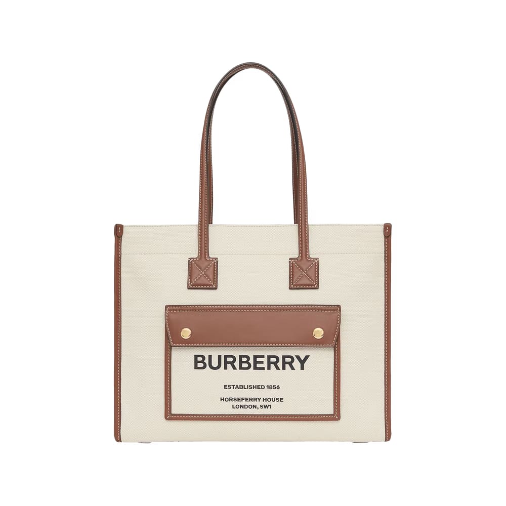 Burberry Two Tone Canvas And Leather Small Freya Tote Natural/Tan