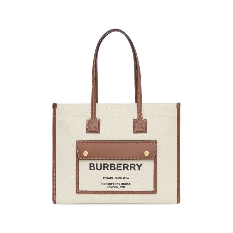 Burberry Two Tone Canvas And Leather Small Freya Tote Natural/Tan