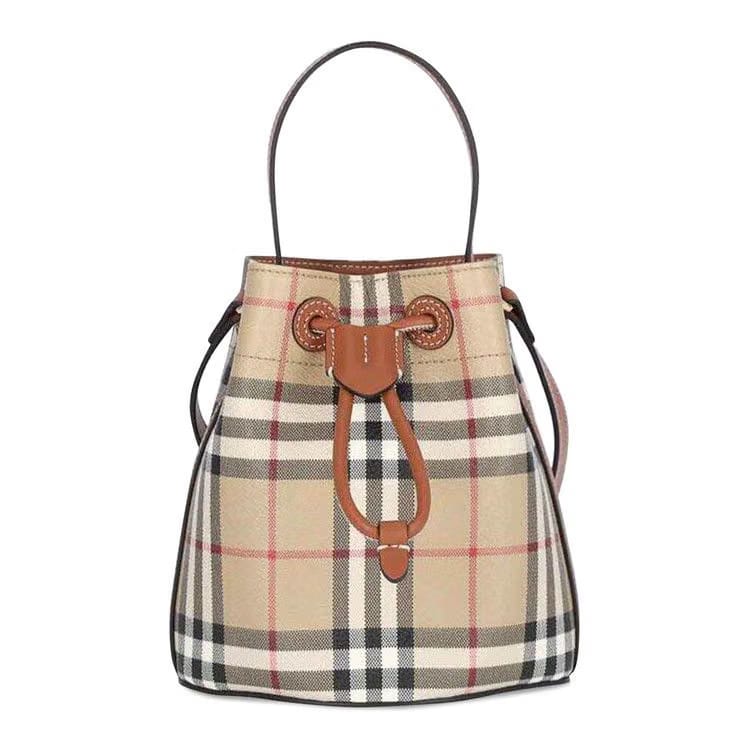 Burberry Mini Drawstring Bucket Vintage Check Bag Briar Brown