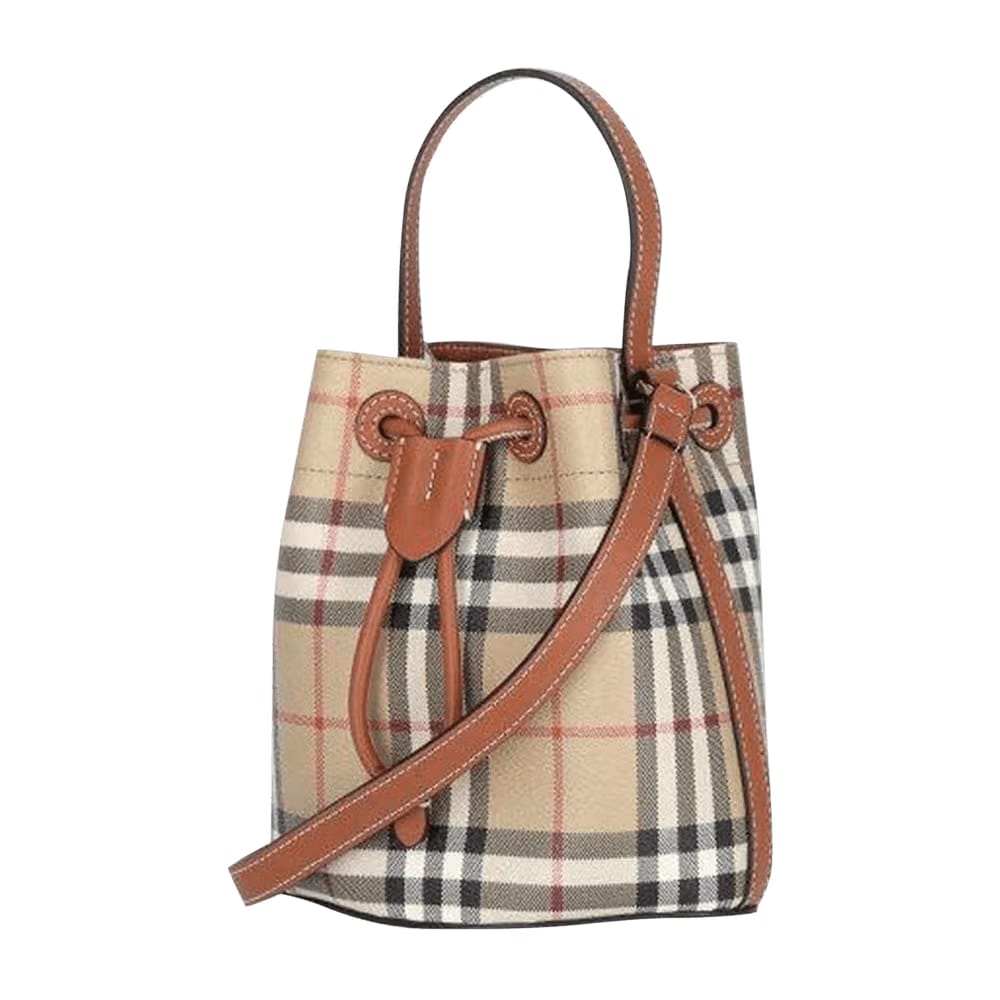 Burberry Mini Drawstring Bucket Vintage Check Bag Briar Brown