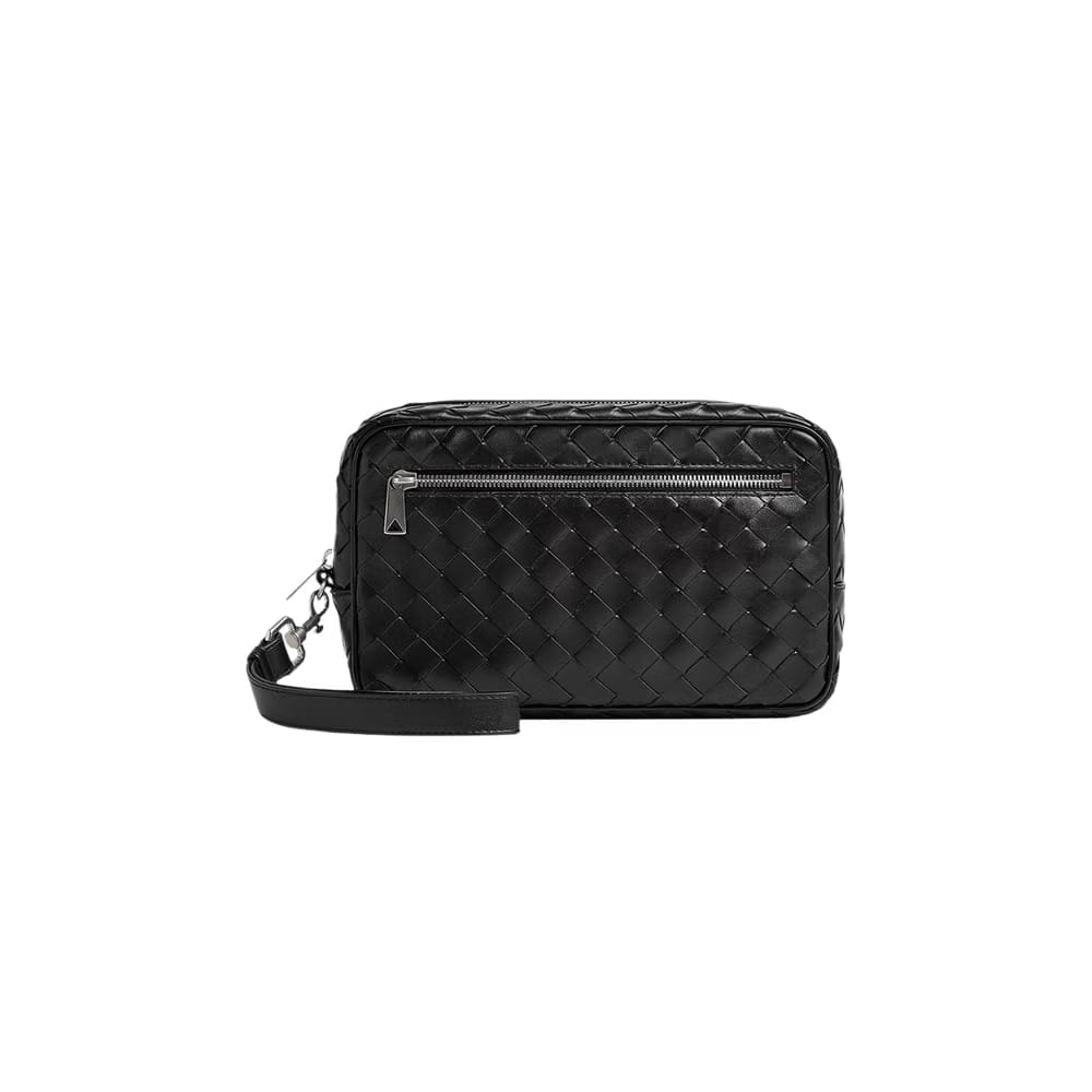 Bottega Veneta Intrecciato Wristlet Pouch Black/Silver
