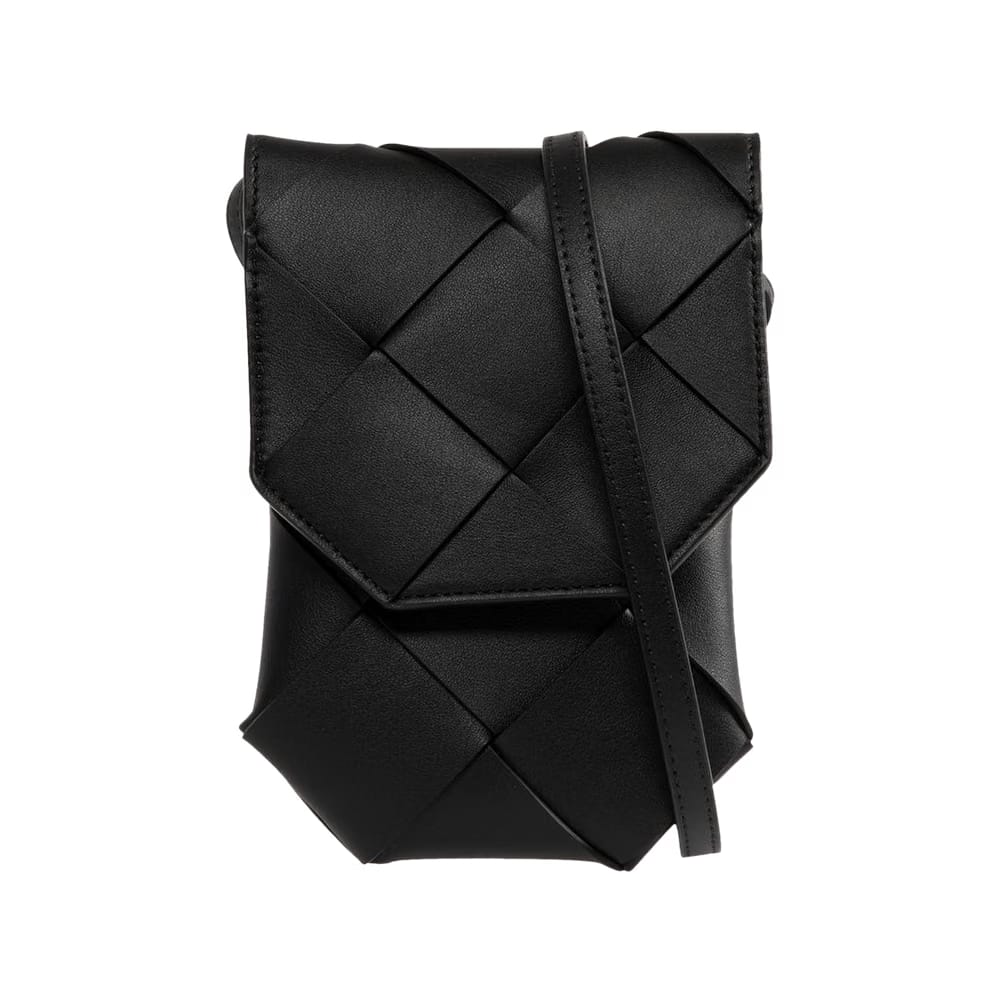 Bottega Veneta Diago Vertical Leather Phone Pouch Black