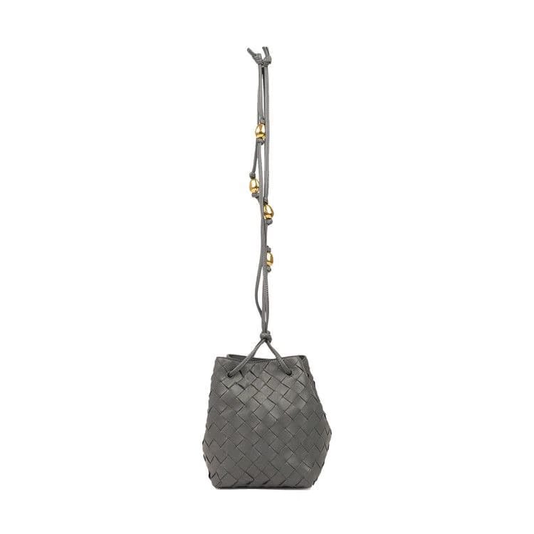 Bottega Veneta Leather Crossbody Bucket Bag Grey