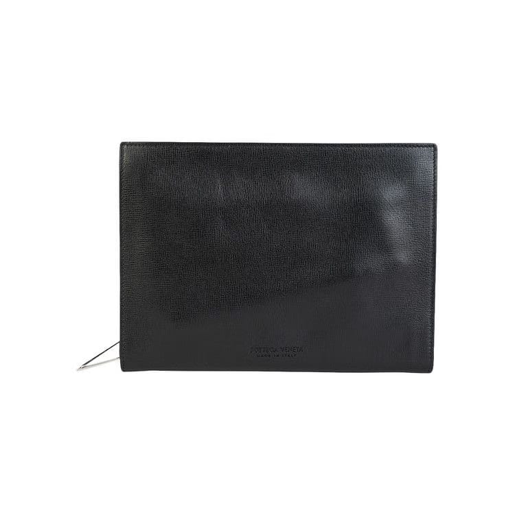 Bottega Veneta Leather Embossed Pouch Black/Silver