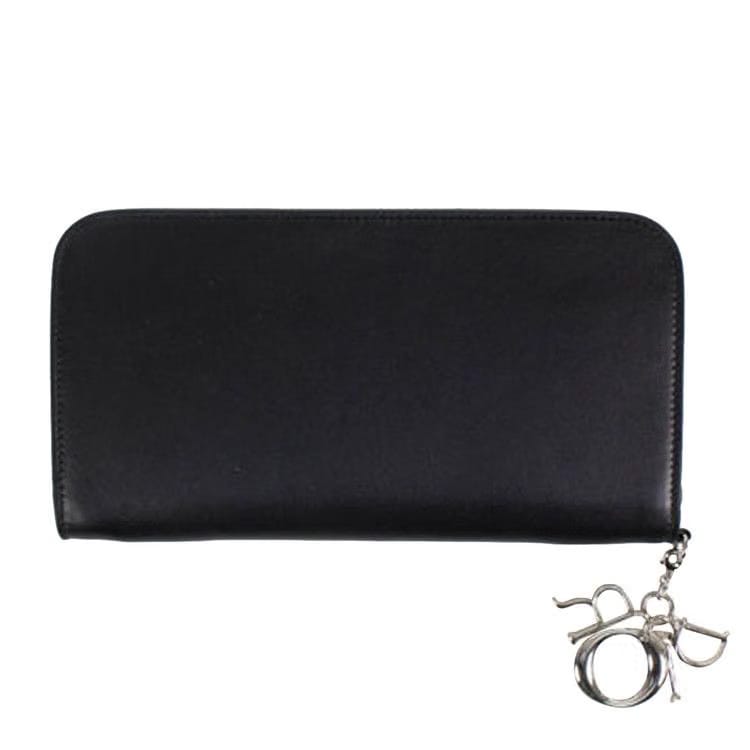 Dior Diorissimo Leather Zip Around Wallet Clutch Black