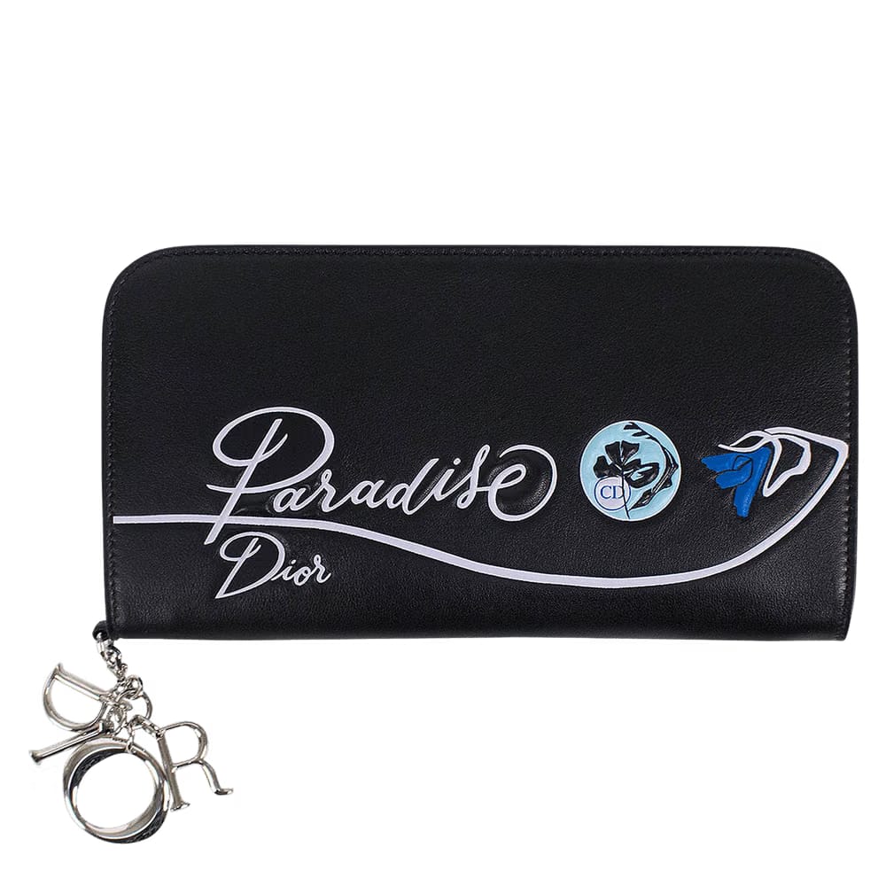 Dior Diorissimo Leather Zip Around Wallet Clutch Black