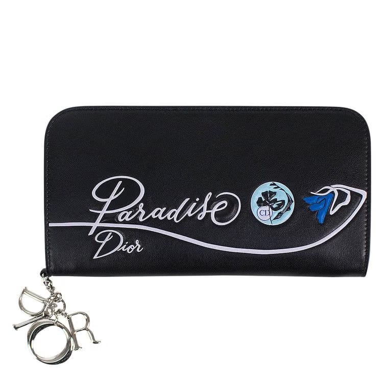 Dior Diorissimo Leather Zip Around Wallet Clutch Black