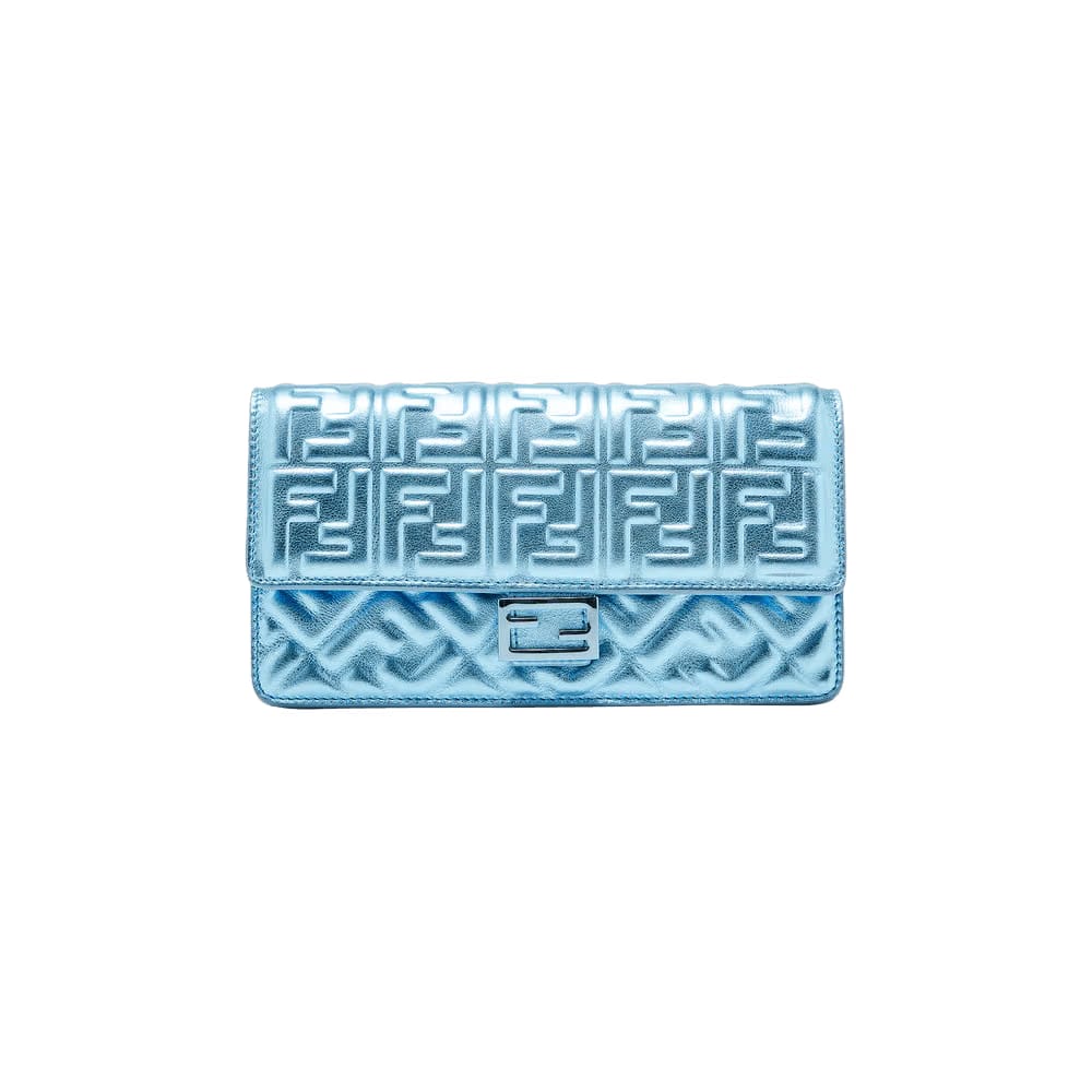 Fendi Baguette Leather Clutch Bag Blue