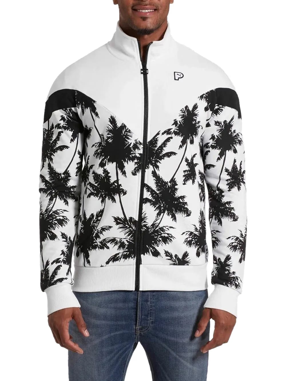 palm-print zip-fastening sweater