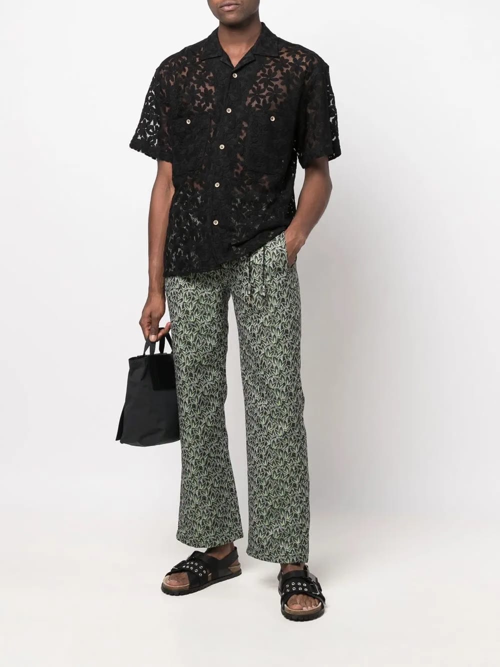 semi-sheer floral-lace shirt