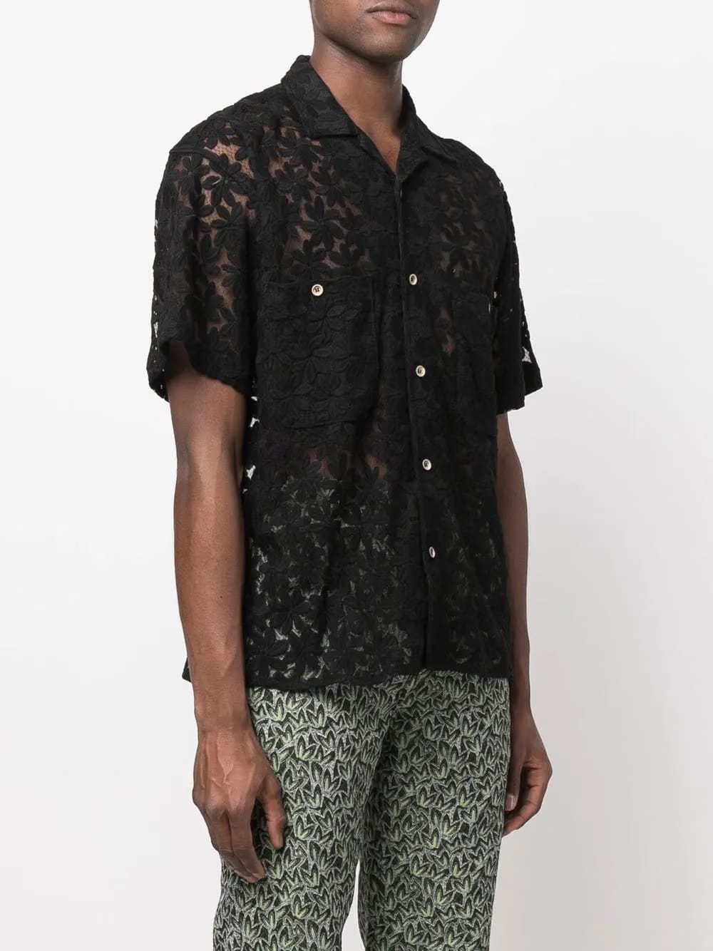 semi-sheer floral-lace shirt