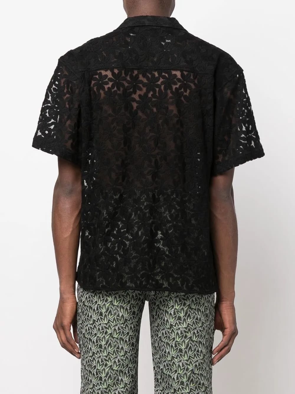 semi-sheer floral-lace shirt