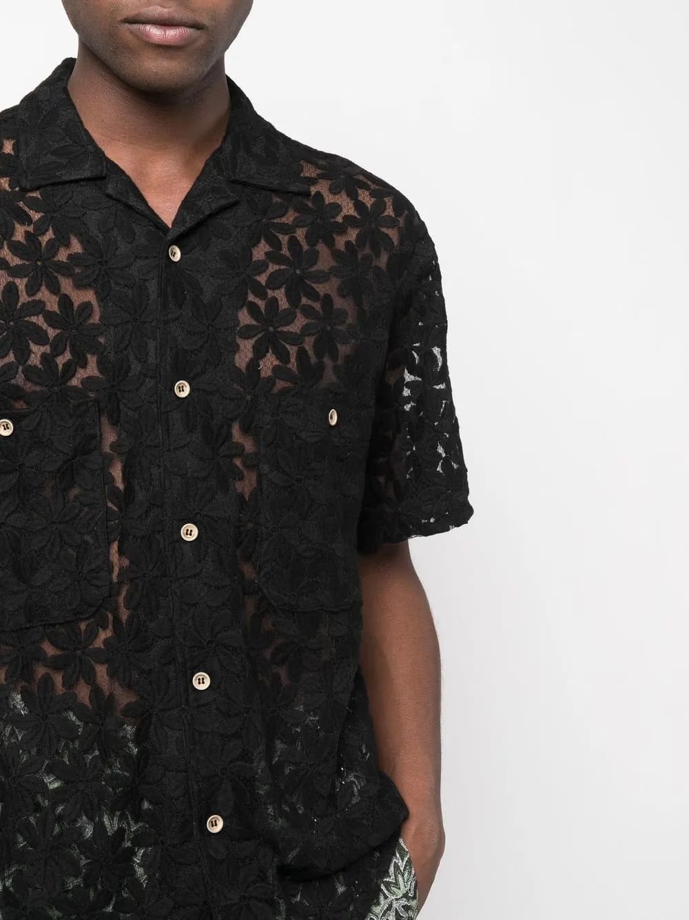 semi-sheer floral-lace shirt
