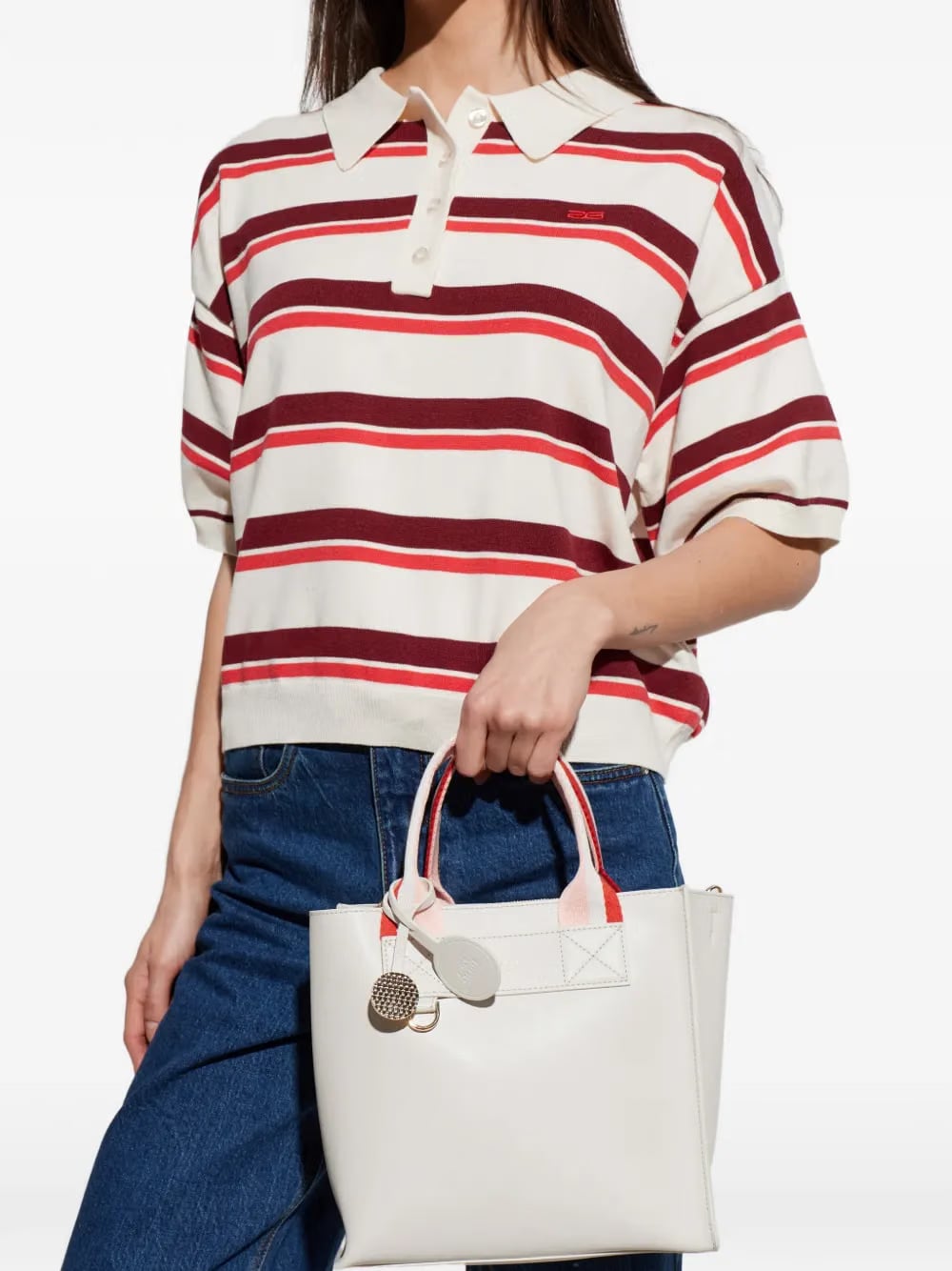striped handle tote bag