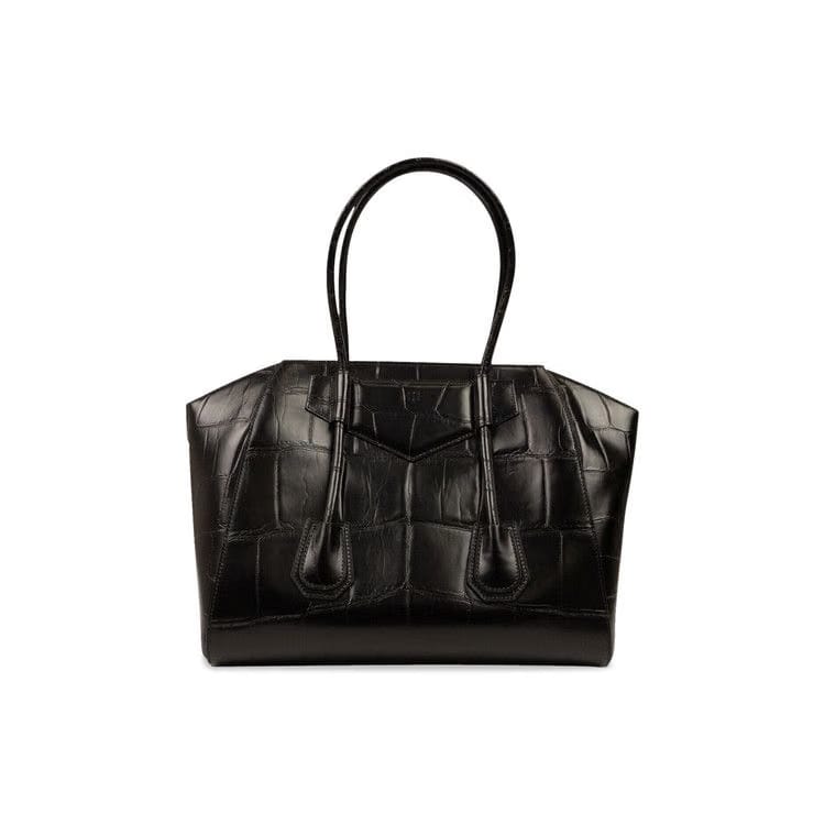 Givenchy Medium Antigona Soft Lock Croc Leather Bag Black