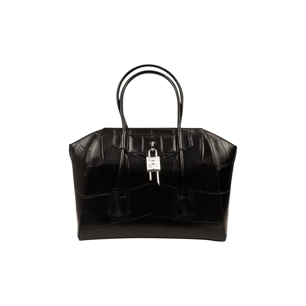 Givenchy Medium Antigona Soft Lock Croc Leather Bag Black