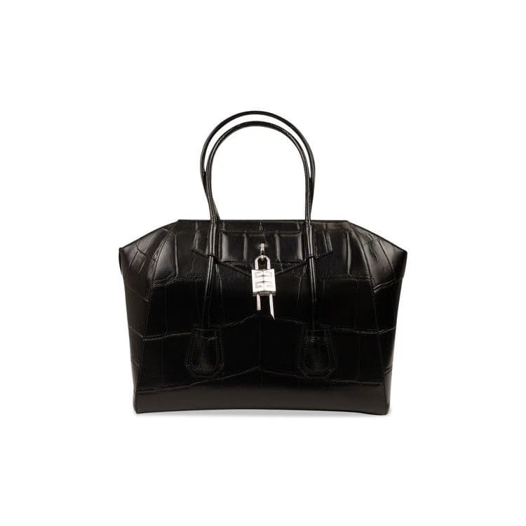 Givenchy Medium Antigona Soft Lock Croc Leather Bag Black