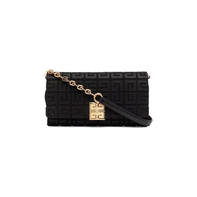 Givenchy 4G Wallet In Embroidered Canvas With Chain Black