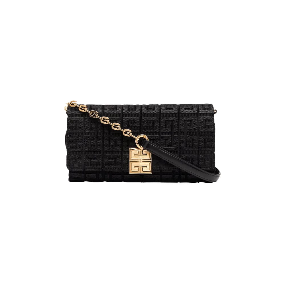 Givenchy 4G Wallet In Embroidered Canvas With Chain Black