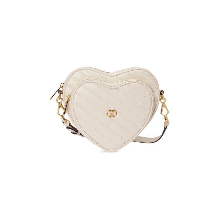 Gucci Interlocking G Mini Heart Shoulder Bag Mystic White