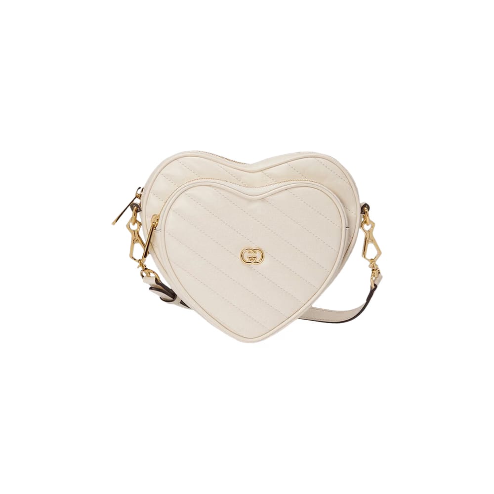 Gucci Interlocking G Mini Heart Shoulder Bag Mystic White