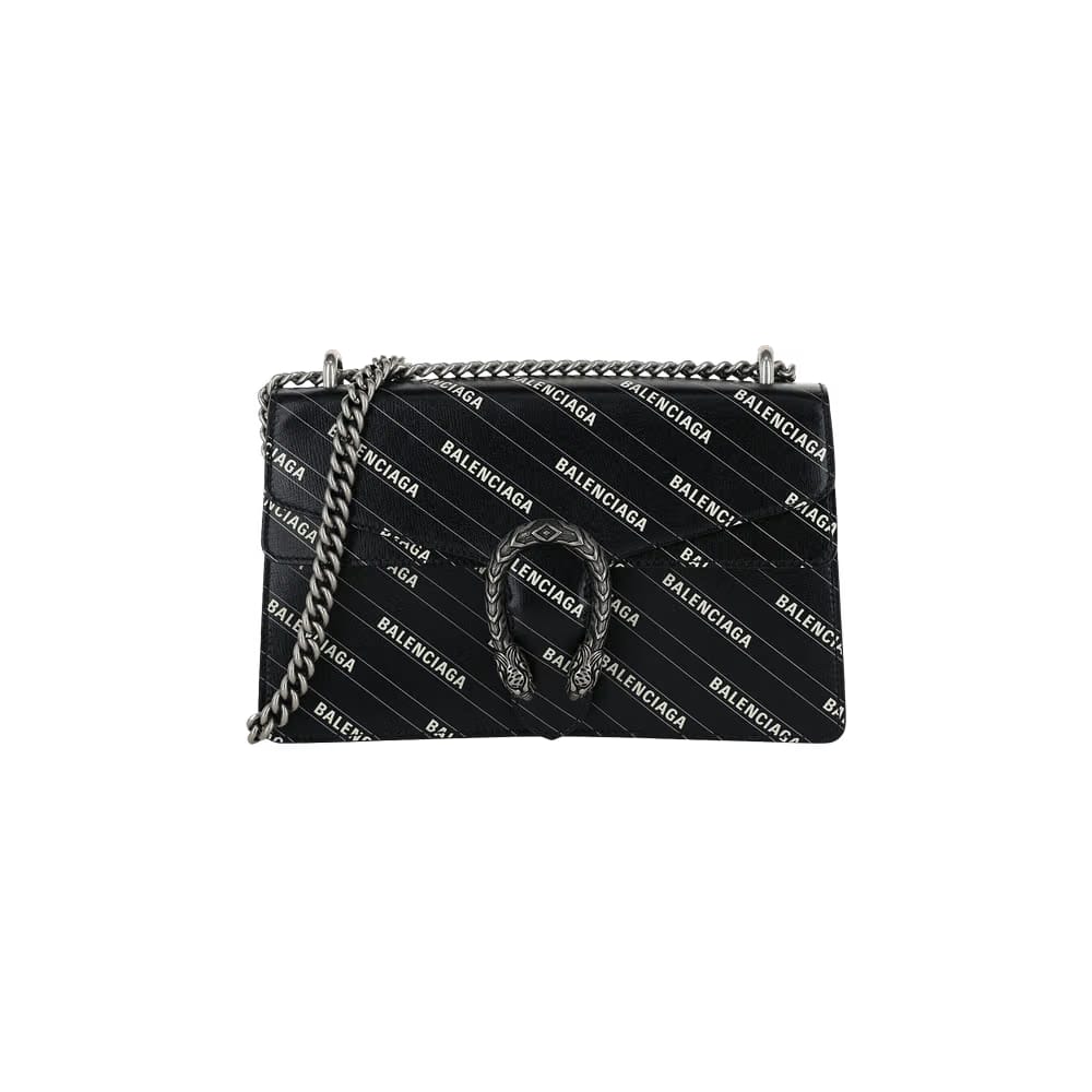 Gucci x Balenciaga Logo Print Dionysus Shoulder Bag Black