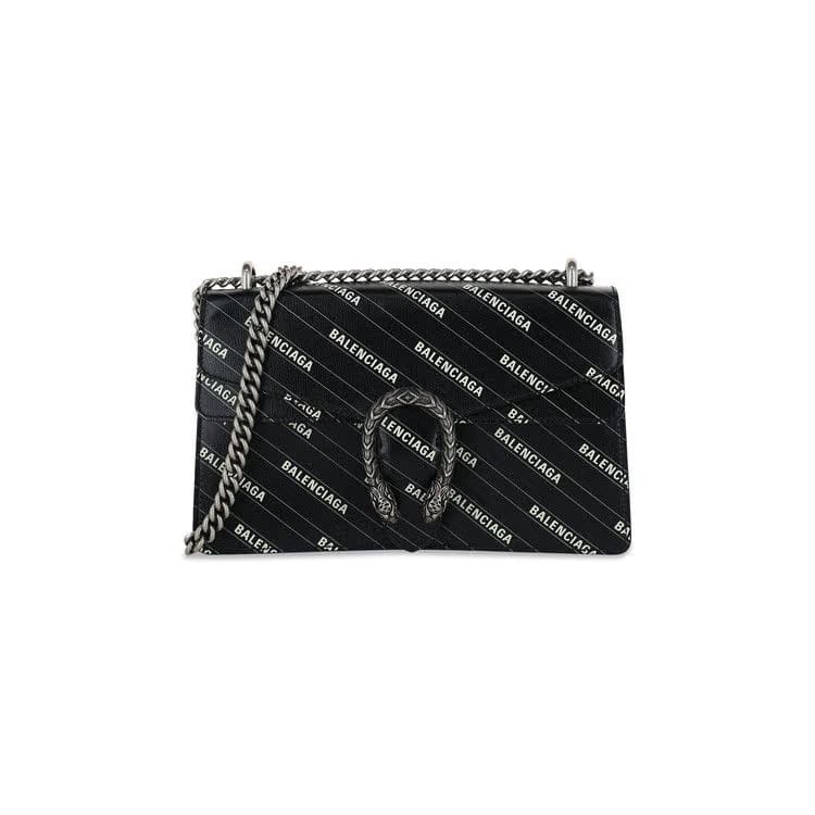 Gucci x Balenciaga Logo Print Dionysus Shoulder Bag Black