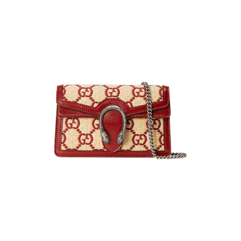 Gucci Dionysus Super Mini Bag Red GG Straw Effect