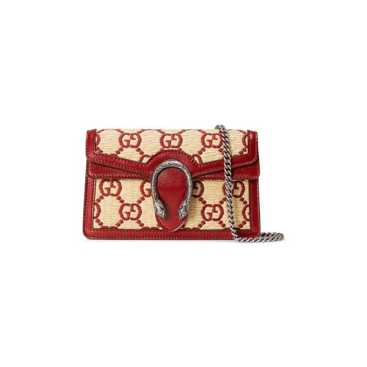 Gucci Dionysus Super Mini Bag Red GG Straw Effect