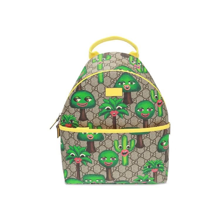 Gucci Kids GG Supreme Plants Backpack Brown