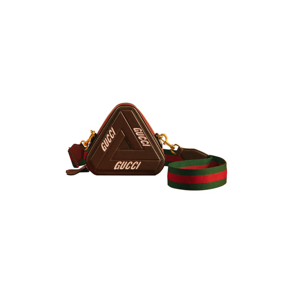 Gucci x Palace Leather Tri-Ferg Small Shoulder Bag With Web Strap Brown
