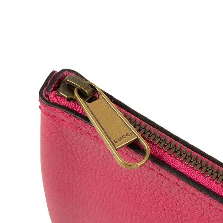 Gucci Pink Leather Print Logo Medium Pouch Clutch Bag Pink