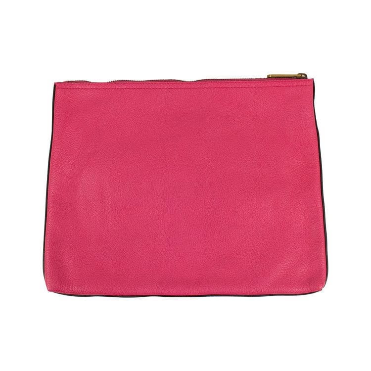 Gucci Pink Leather Print Logo Medium Pouch Clutch Bag Pink