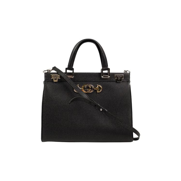 Gucci Zumi Grainy Leather Medium Top Handle Bag Black