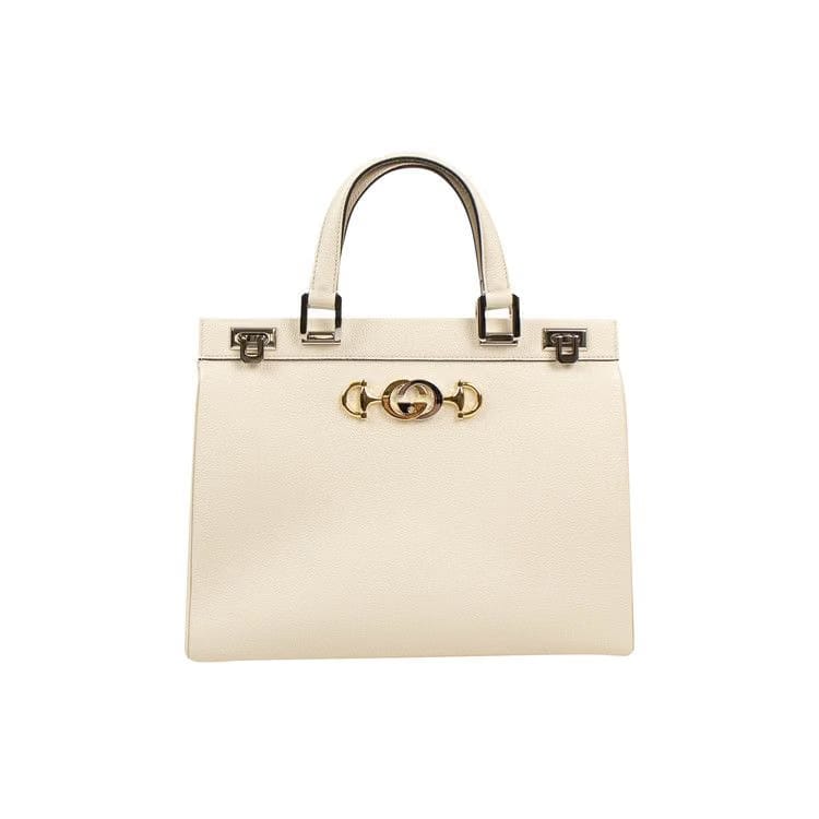 Gucci Zumi Grainy Leather Medium Top Handle Bag White