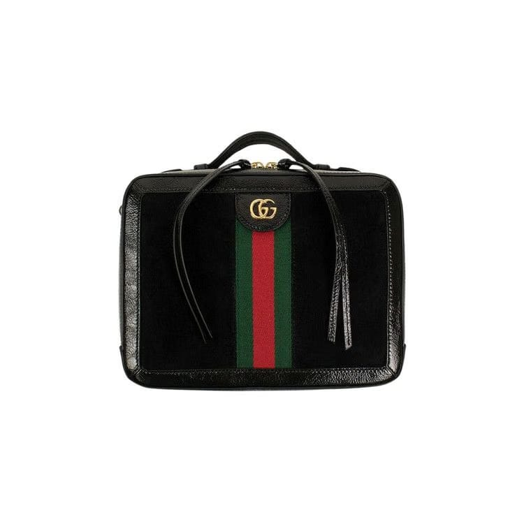 Gucci Ophidia GG Suede And Leather Shoulder Bag Black