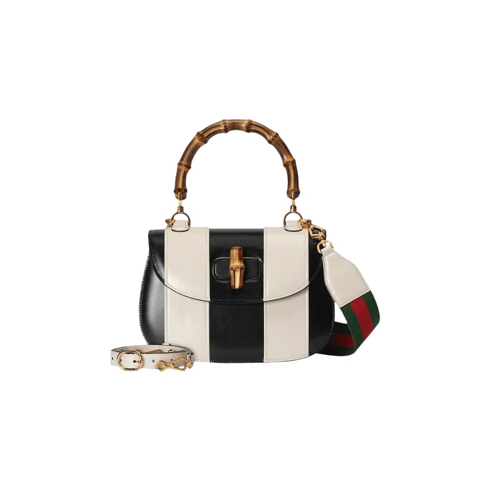 Gucci Bamboo 1947 Medium Top Handle Bag Black/White