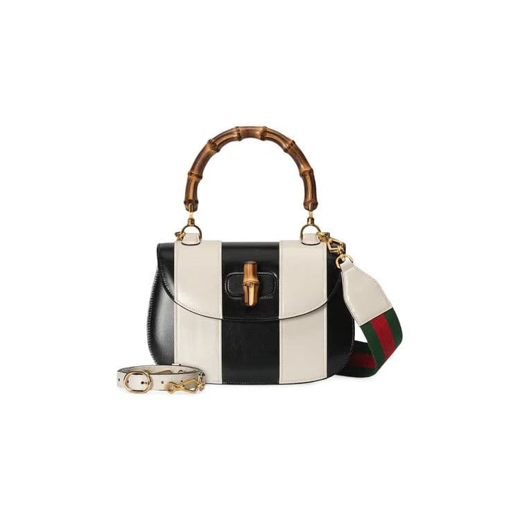Gucci Bamboo 1947 Medium Top Handle Bag Black/White