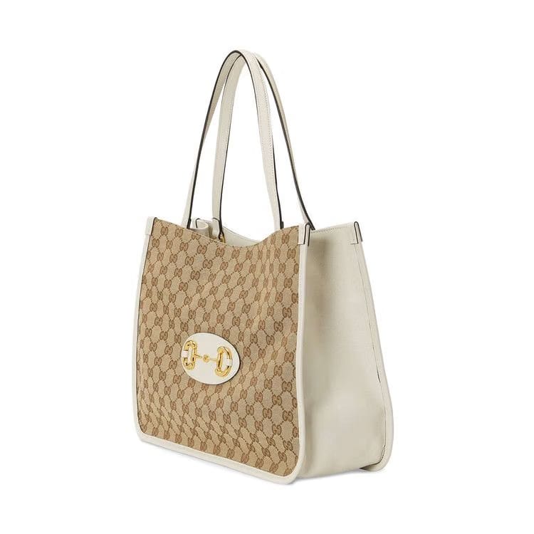 Gucci Horsebit 1955 Medium Tote Bag Original GG/White