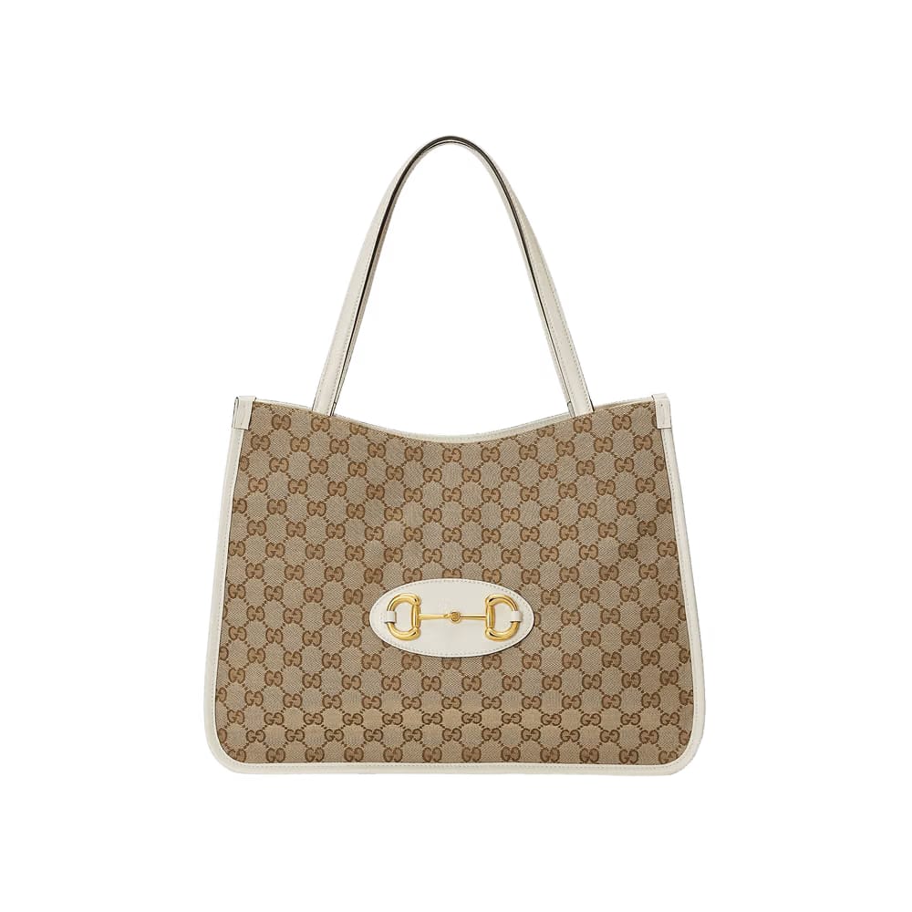Gucci Horsebit 1955 Medium Tote Bag Original GG/White