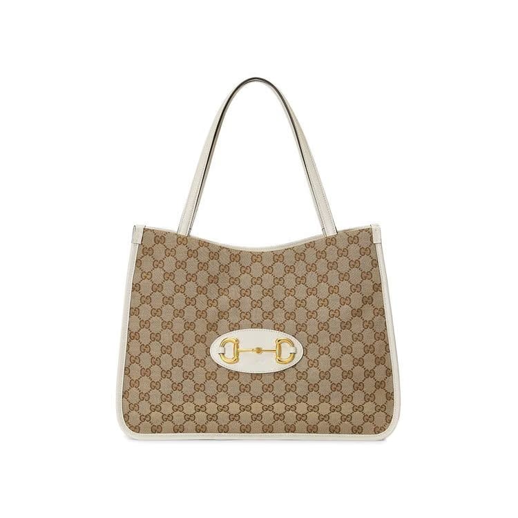 Gucci Horsebit 1955 Medium Tote Bag Original GG/White
